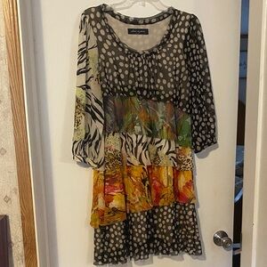 Dance in Paris Black and White Polka Dot Dress with Animal Print